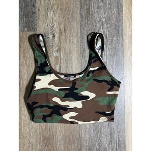 Fashion Nova Crop Top Women Medium Green Camo Excellent Sleeveless Tank